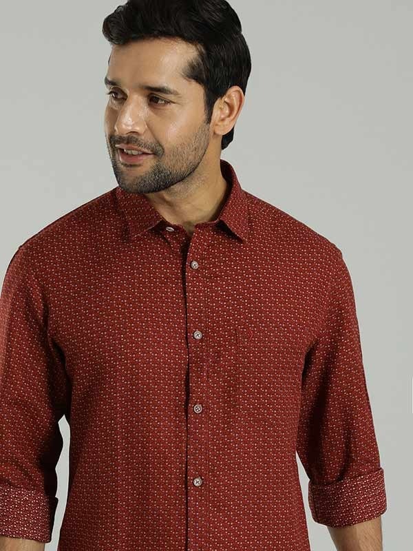Indian Terrain Men's Slim Fit Full Sleeve All Over Print Red Shirt